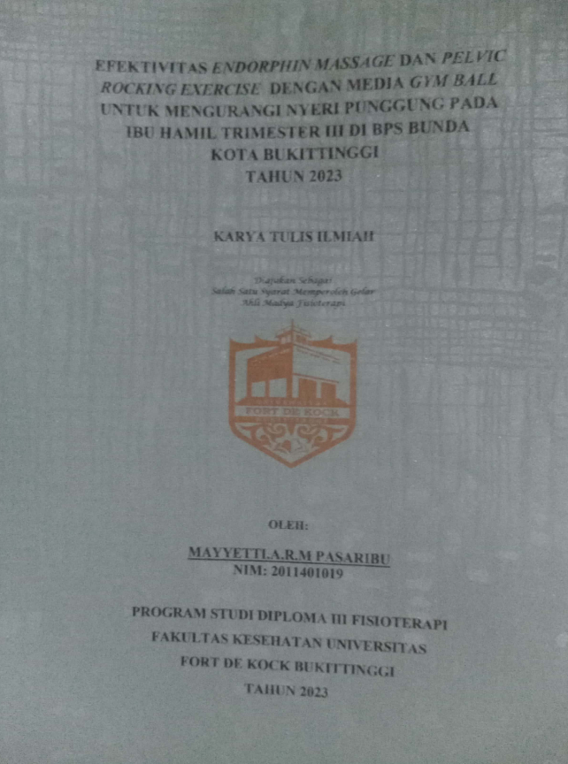 Efektivitas Endorphin Massage Dan Pelvic Rocking Exercise Dengan Media Gym Ball Untuk Mengurangi Nyeri Punggung Pada Ibu Hamil Trimester Iii Di Bps Bunda Kota Bukittinggi Tahun 2023