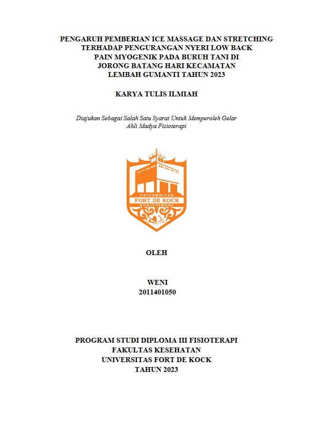 Pengaruh Pemberian Ice Massage Dan Stretching Terhadap Pengurangan Nyeri Low Back Pain Myogenik Pada Buruh Tani Di Jorong Batang Hari Kecamatan Lembah Gumanti Tahun 2023