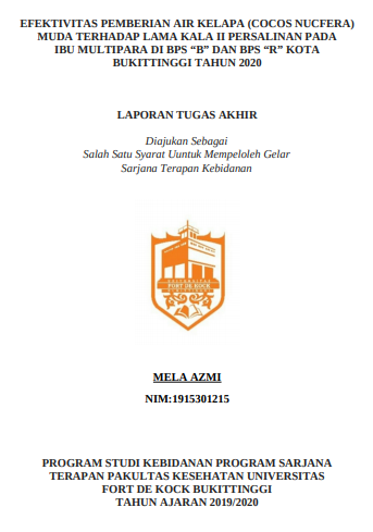 Efektivitas Pemberian Air Kelapa Muda Terhadap Lama Kala II Persalinan di BPS Bunda dan BPS Rita Kota Bukittinggi Tahun 2020