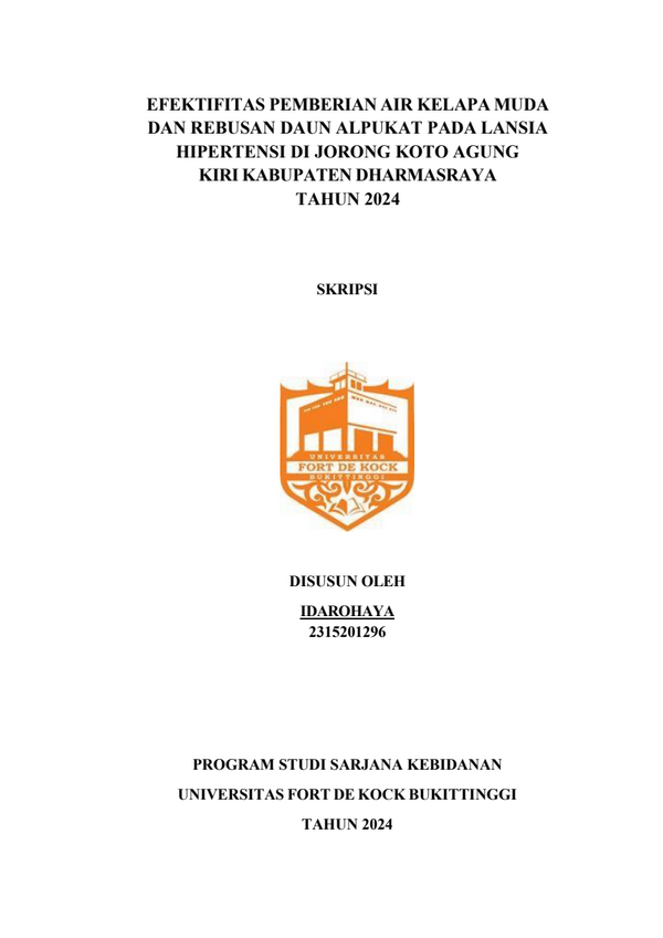 Efektifitas Pemberian Air Kelapa Muda Dan Rebusan Daun Alpukat Pada Lansia Hipertensi Di Jorong Koto Agung Kiri Kabupaten Dharmasraya Tahun 2024