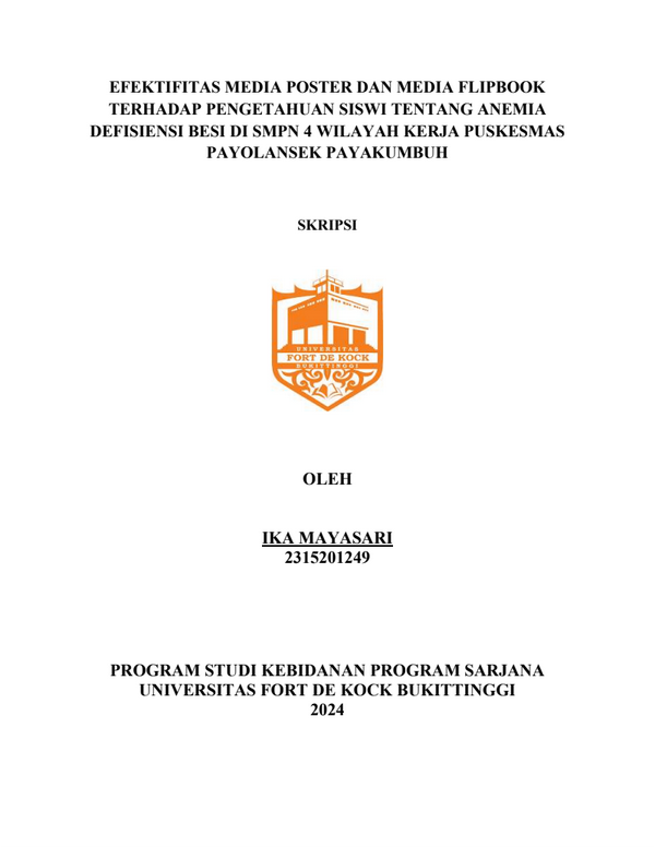 Efektifitas Media Poster dan Media Flipbook terhadap Pengetahuan Siswi SMPN 4 tentang Anemia Defisiensi Besi Di Wilayah Kerja Puskesmas Payolansek Kota Payakumbuh
