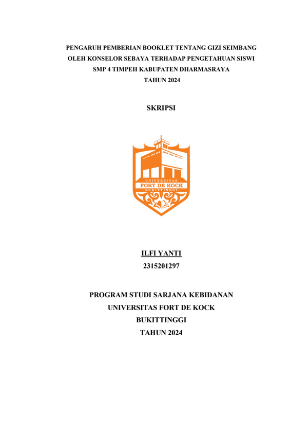 Pengaruh Pemberian Booklet Tentang Gizi Seimbang Oleh Konselor Sebaya Terhadap Pengetahuan Siswi SMP 4 Timpeh Kabupaten Dharmasraya Tahun 2024