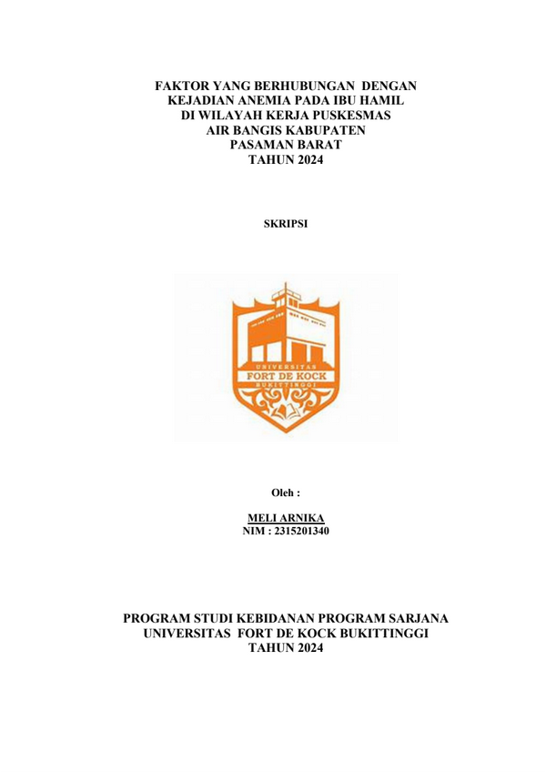 Faktor Yang Berhubungan Dengan Kejadian Anemia Pada Ibu Hamil Di Wilayah Kerja Puskesmas Air Bangis Kabupaten Pasaman Barat Tahun 2024