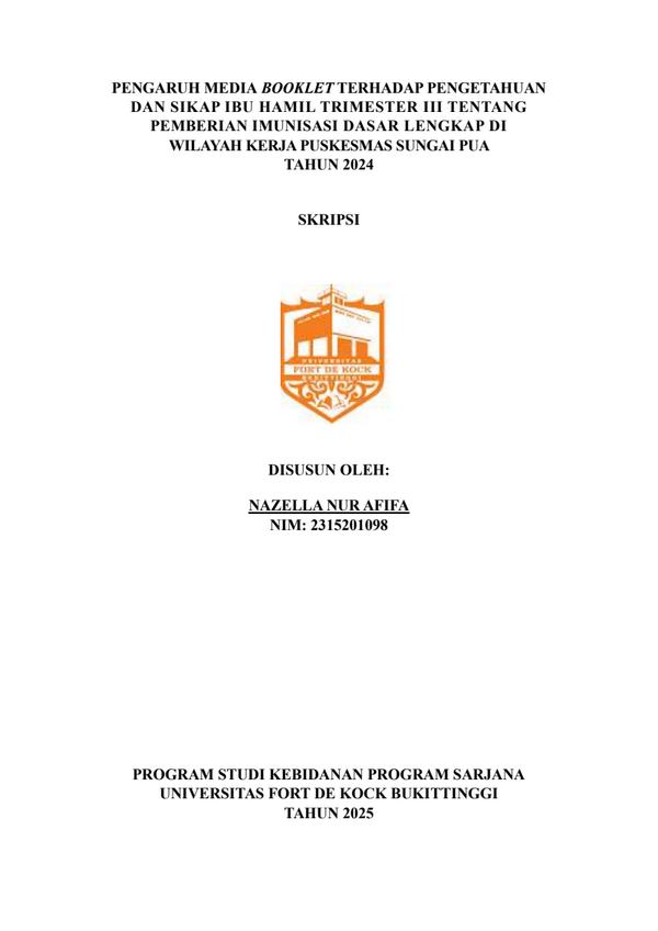 Pengaruh Media Booklet Terhadap Pengetahuan Dan Sikap Ibu Hamil Trimester III Tentang Pemberian Imunisasi Dasar Lengkap di Wilayah Kerja Puskesmas Sungai Pua Tahun 2024