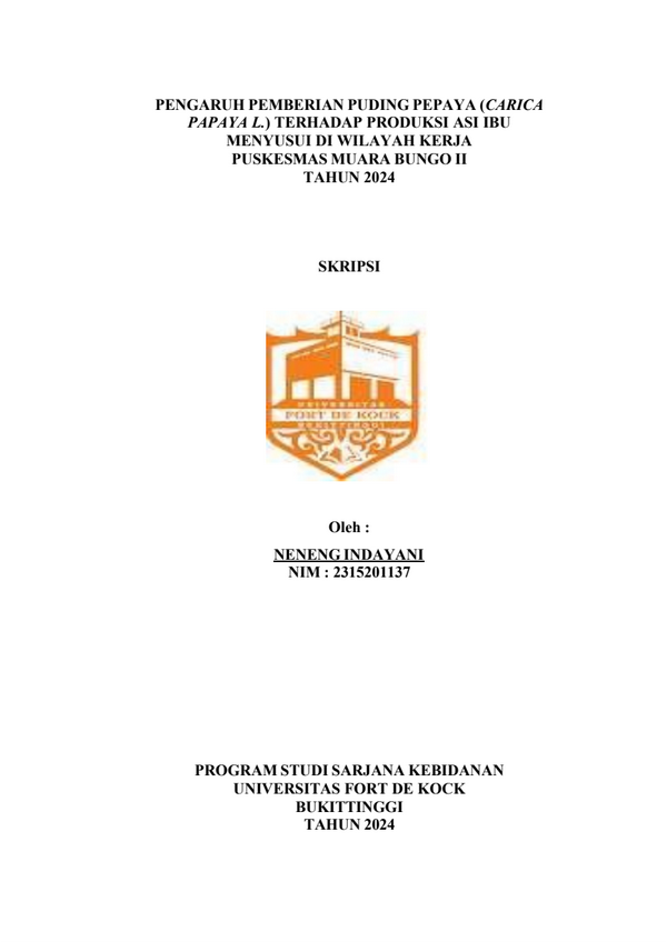 Pengaruh Pemberian Puding Pepaya Terhadap Produksi ASI Ibu Menyusui di Wilayah Kerja Puskesmas Muara Bungo II Tahun 2024