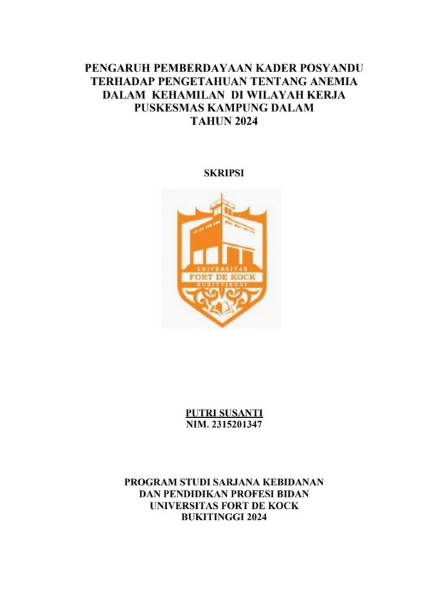 Pengaruh Pemberdayaan Kader Posyandu Terhadap Pengetahuan Tentang Anemia Dalam Kehamilan Di Wilayah Kerja Puskesmas Kampung Dalam Tahun 2024