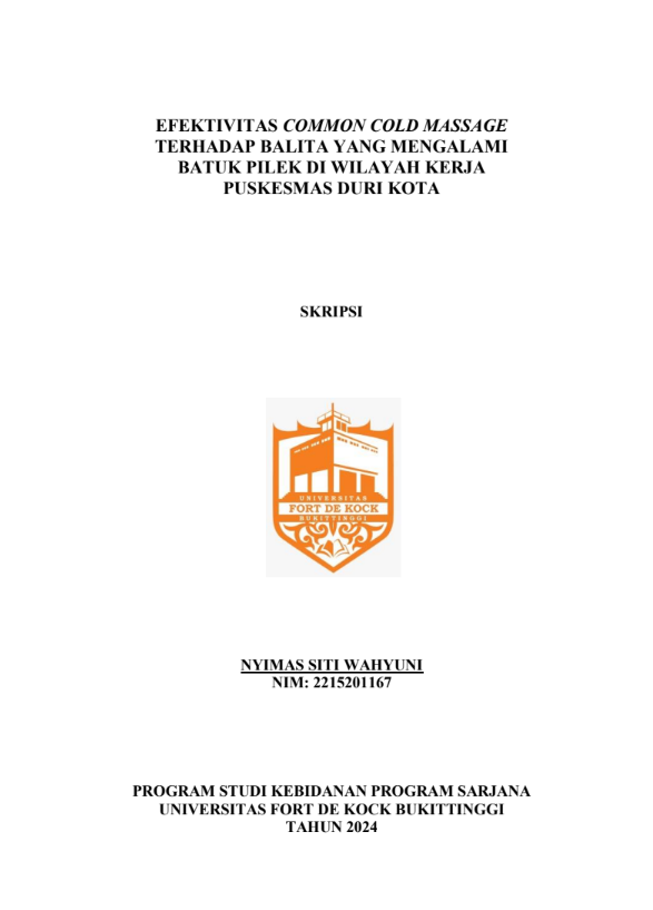 Efektivitas Common Cold Massage Terhadap Balita Yang Mengalami Batuk Pilek Di Wilayah Kerja Puskesmas Duri Kota
