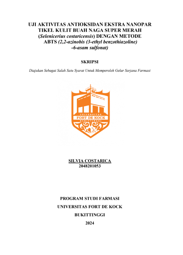 Uji Aktivitas Antioksidan Ekstrak Nanopertikel Kulit Buah Naga Super Merah (Selenicereus costaricensis) Dengan Metode ABTS (2,2-azinibis (3-ethyl benzothiazoline)-6-asam sulfonat)