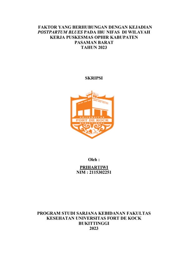 Faktor yang Berhubungan dengan Kejadian Postpartum Blues Ibu Nifas di Wilayah Kerja Puskemas Ophir Kabupaten Pasaman Barat Tahun 2023