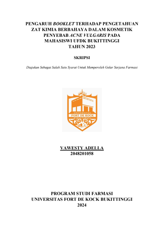 Pengaruh Booklet Terhadap Pengetahuan Zat Kimia Berbahaya Dalam Kosmetik Yang Menyebabkan Acne Vulgaris Pada Mahasiswa UFDK BukittinggiTahun 2023