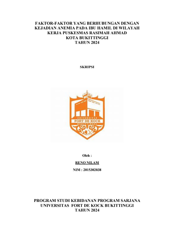 Faktor yang Berhubungan Dengan Kejadian Anemia Pada Ibu Hamil Di Wilayah Puskesmas Rasimah Ahmad Kota Bukittinggi Tahun 2024