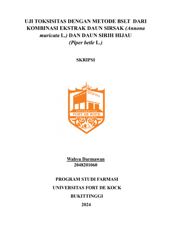 Uji Toksisitas dengan Metode Bslt dari Kombinasi Ekstrak Daun Sirsak (Annona muricata L.) dan Daun Sirih Hijau (Piper betle L.)