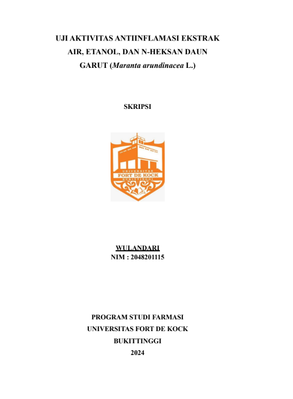 Uji Aktivitas Antiinflamasi Ekstrak Air, Etanol, dan N-Heksan Daun Garut (Maranta arundinacea L.)