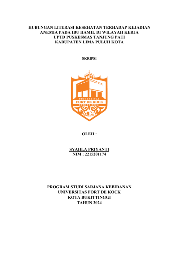 Hubungan Literasi Kesehatan Terhadap Kejadian Anemia Pada Ibu Hamil di Wilayah Kerja UPTD Puskesmas Tanjung Pati Kabupaten Lima Puluh Kota