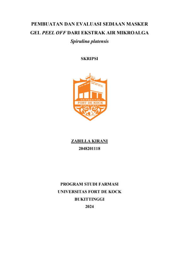 Pembuatan dan Evaluasi Sediaan Masker Gel Peel Off dari Ekstrak Air Mikroalga Spirulina Platensis