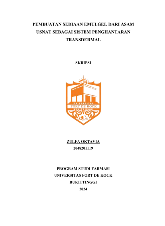 Pembuatan Sediaan Emulgel Dari Asam Usnat Sebagai Sistem Penghantara Transdermal