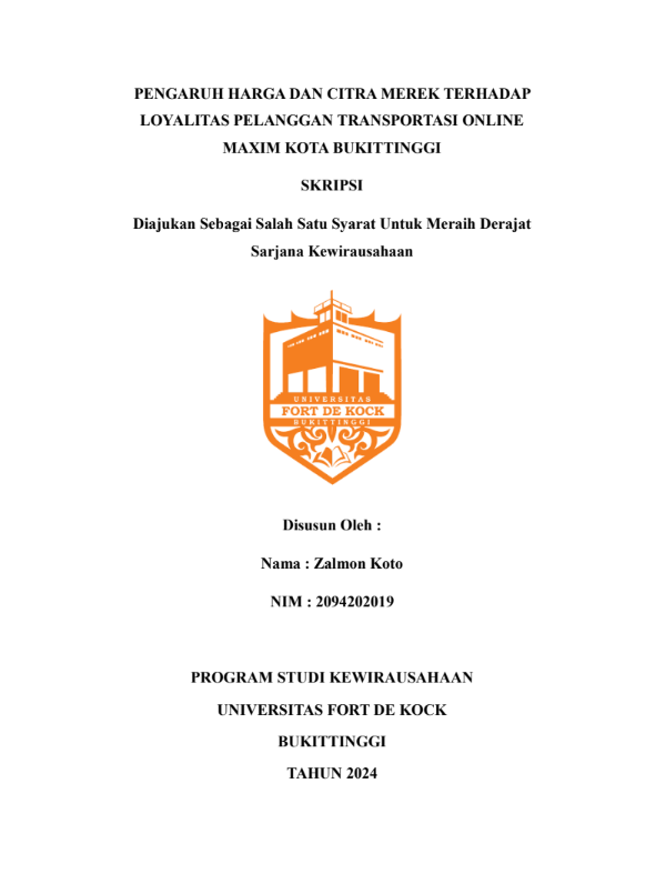 Pengaruh Harga dan Citra Merek Terhadap Loyalitas Pelanggam Transportasi Online Maxim Kota Bukittinggi