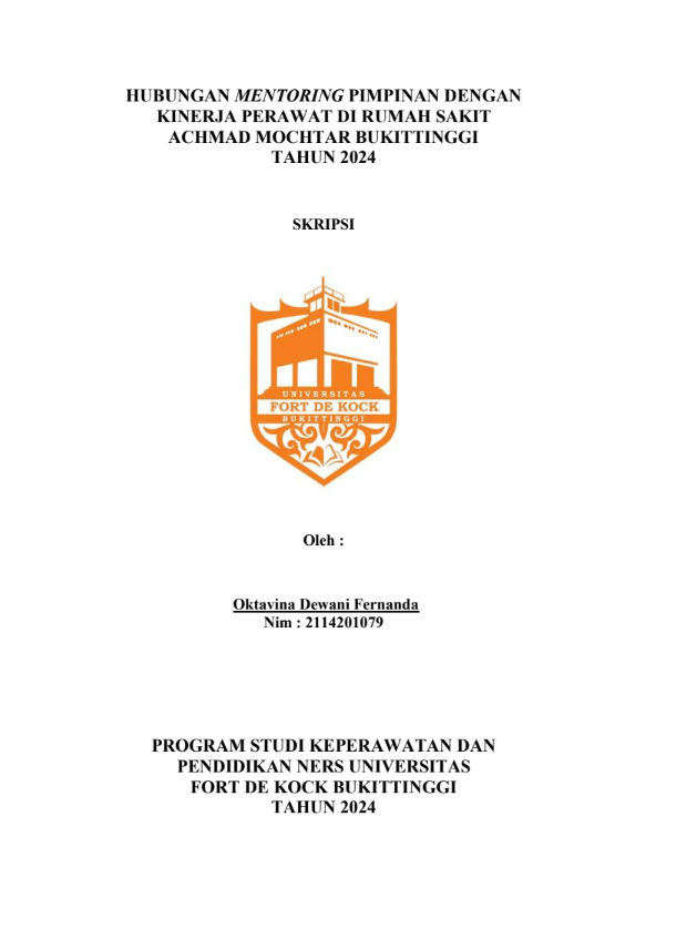 Hubungan Mentoring Pimpinan Dengan Kinerja Perawat Di Rumah Sakit Achmad Mochtar Bukittinggi Tahun 2024