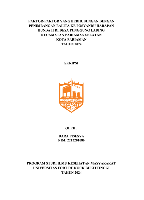 Faktor-Faktor yang Berhubungan dengan Penimbangan Balita ke Posyandu Harapan Bunda II di Desa Punggung Lading Kecamatan Pariaman Selatan Kota Pariaman Tahun 2024