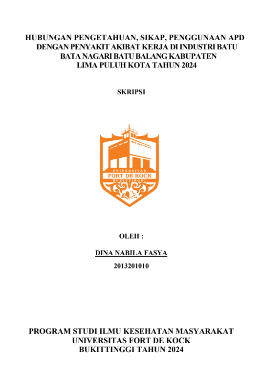 Hubungan Pengetahuan, Sikap, Penggunaan APD Dengan Penyakit Akibat Kerja Pada Industri Batu Bata Nagari Batu Balang Kabupaten Lima Puluh Kota 2024