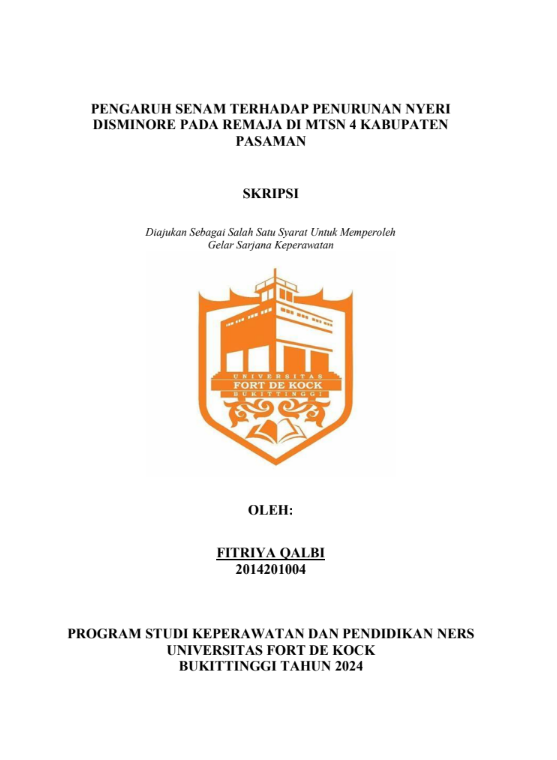 Pengaruh Senam Terhadap Penurunan Nyeri Disminore Pada Remaja Di MTSN 4 Pasaman