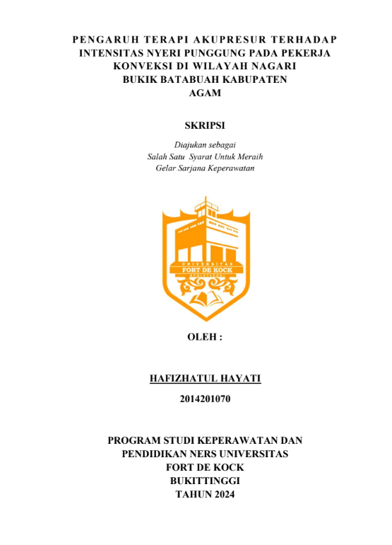 Pengaruh Terapi Akupresur Terhadap Intensitas Nyeri Punggung Pada Pekerja Konveksi Di Nagari Bukik Batabuah Kabupaten Agam