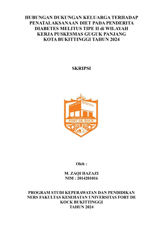Hubungan Dukungan Keluarga terhadap Penatalaksanaan Diet pada Penderita Diabetes Melitus Tipe II di Wilayah Kerja Puskesmas Guguk Panjang Kota Bukittinggi Tahun 2024