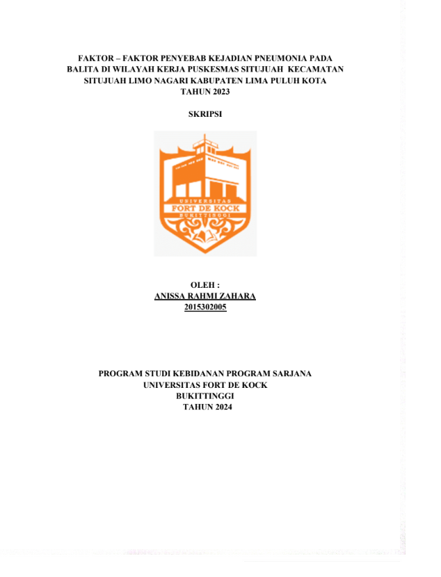 Faktor  Faktor Penyebab Kejadian Pneumonia pada Balita di Wilayah Kerja Puskesmas Situjuah Kecamatan Situjuah Limo Nagari Kabupaten Lima Puluh Kota Tahun 2023