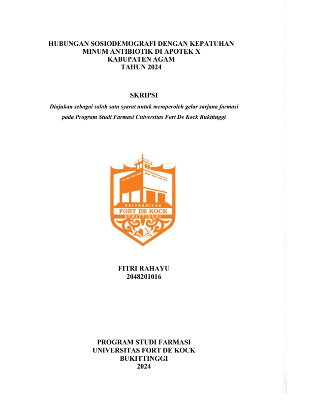 Hubungan Sosiodemografi Dengan Kepatuhan Minum Antibiotik di Apotek X Kabupaten Agam Tahun 2024