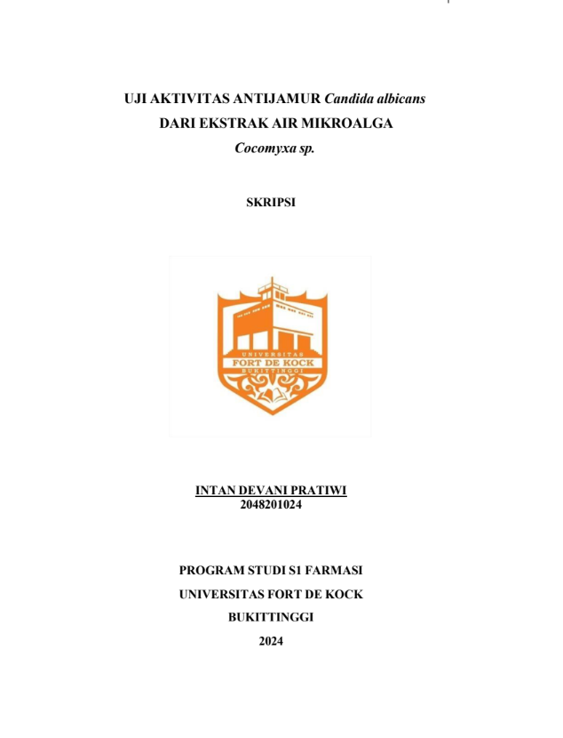 Uji Aktivitas Antijamur Candida Albicans Dari Ekstrak Air Mikroalga Cocomyxa Sp