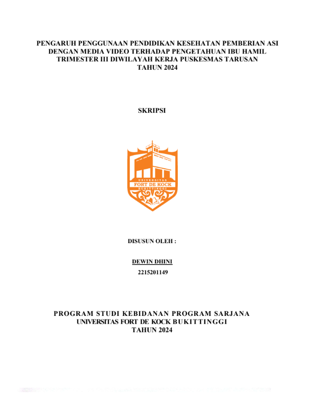 Pengaruh Pendidikan Kesehatan Pemberian ASI Dengan Media Video terhadap Pengetahuan Ibu Hamil Trimester III di Wilayah Kerja Puskesmas Tarusan Tahun 2024