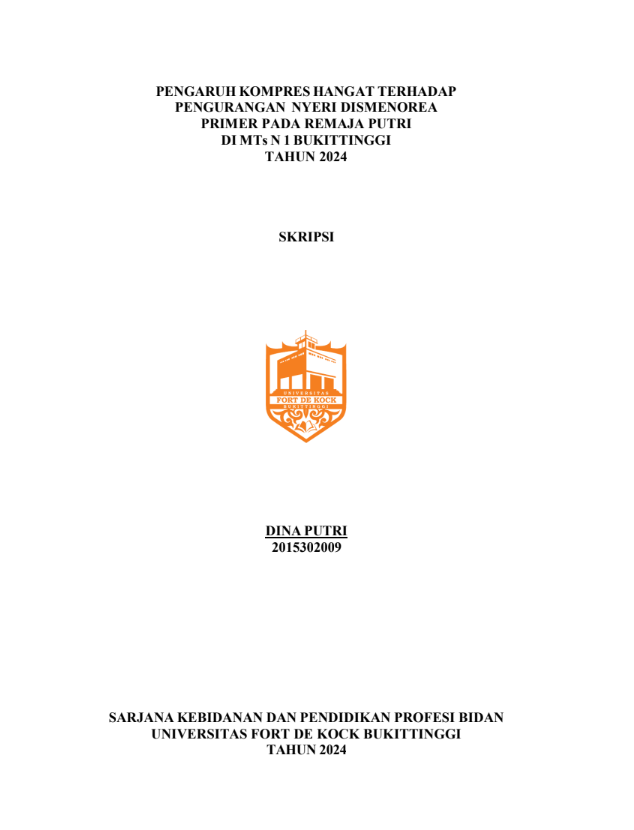 Pengaruh Kompres Hangat Terhadap Pengurangan Nyeri Dismenorea Primer Pada Remaja Putri Di MTs N 1 Bukittinggi