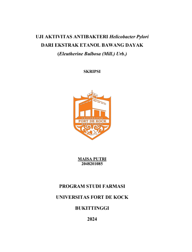 Uji Aktivitas Antibakteri Helicobacter Pylori dari Ekstrak Etanol Bawang Dayak (Eleutherine Bulbosa (Mill.) Urb.)