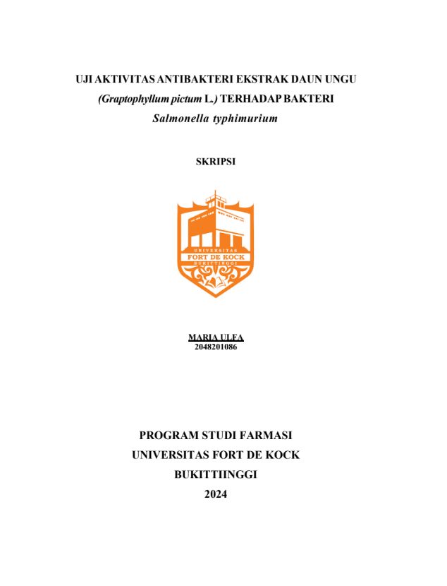 Uji aktivitas antibakteri ekstrak daun ungu (Graptohyllum pictum L.) Terhadap bakteri Salmonella Tyhpimurium