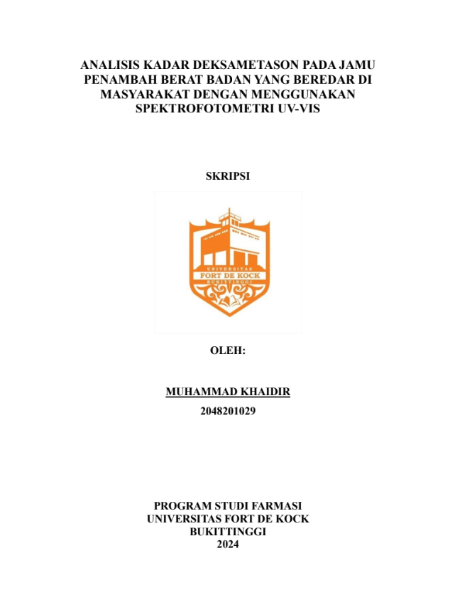 Analisis Kadar Deksametason pada Jamu Penambah Berat Badan yang Beredar di Masyarakat dengan Menggunakan Spektrofotometri Uv-Vis.