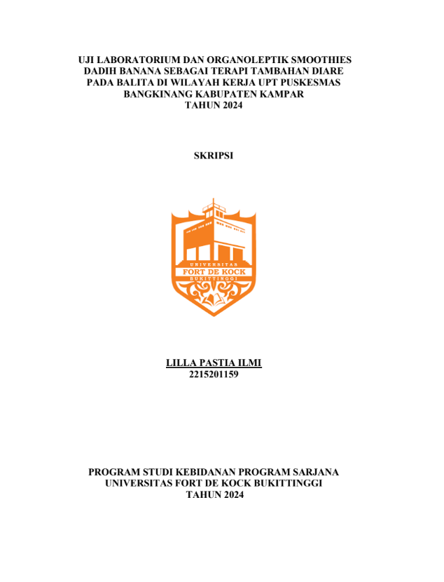 Uji Laboratorium Smoothies Dadih Banana Sebagai Terapi Tambahan Diare Pada Balita Di Wilayah Kerja UPT Puskesmas Bangkinang Kabupaten Kampar Tahun 2024