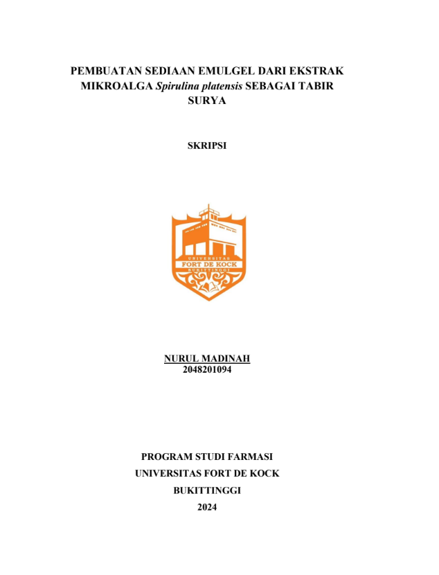 Pembuatan Sediaan Emulgel dari Ekstrak Mikroalga Spirulina platensis Sebagai Tabir Suria