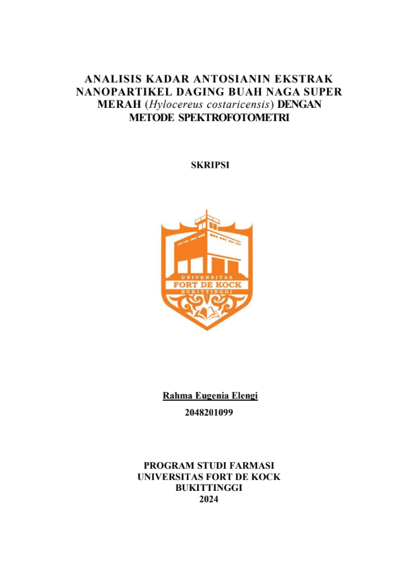 Analisis kadar Antosianin Ekstrak Nanopartikel Daging Buah Naga Super Merah (Hylocereus costaricensis) Dengan Metode Spektrofotometri