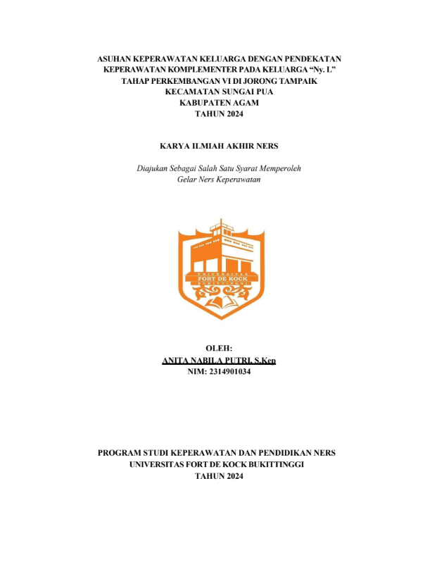 Asuhan Keperawatan Keluarga Dengan Pendekatan Keperawatan Komplementer Pada Keluarga Ny. L Tahap Perkembangan Vi Di Jorong Tampaik Kecamatan Sungai Pua Kabupaten Agam Tahun 2024