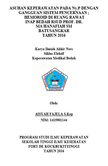 Asuhan keperawatan pada Ny.p gangguan system  pencernaan; Hemoroid di ruang inap bedah  Rumah Sakit Umum Daerah Prof.  DR. MA Hanafiah SM Batusangkar Tahun 2016