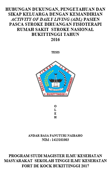 Hubungan Dukungan, Pengetahuan dan Sikap Keluarga dengan Kemandirian Activity of Daily Living (ADL) Pasien Pasca Stroke Diruangan Fisioterapi Rumah Sakit Stroke Nasional Bukittinggi Tahun 2016
