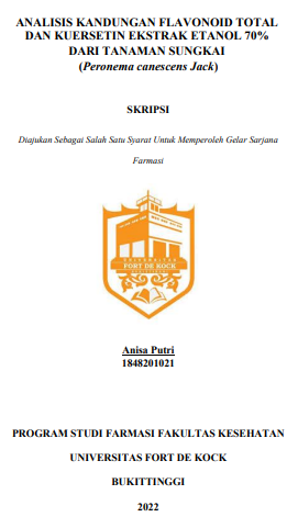 Analisis Kandungan Flavonoid Total Dan Kuersetin Ekstrak Etanol 70% Dari Tanaman Sungkai (Peronema Canescens Jack)