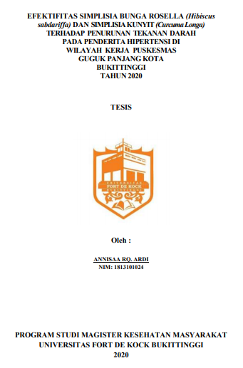 Pengaruh Simplisia Bunga Rosella Dan Simplisia Kunyit Terhadap RataRata Penurunan Tekanan Darah Padalansia Di Wilayah Kerja Puskesmas Guguk Panjang Kota Bukittinggi Tahun 2020