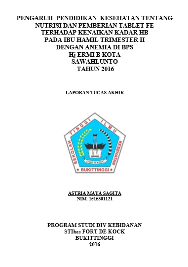 Pengaruh Pendidikan Kesehatan tentang Nutrisi dan pemberian Tablet Fe Terhadap Kenaikan Kadar Hb Pada Ibu Hamil Trimester II dengan Anemia di BPS Hj. Ermi B Kota Sawahlunto Tahun 2016