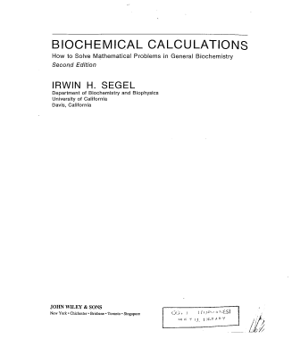 Biochemical Calculations Second Edition