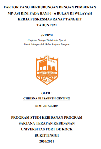 Faktor Yang Berhubungan Dengan Pemberian MP-ASI Dini Pada Bayi 0 - 6 Bulan Di Wilayah Kerja Puskesmas Ranap Tangkit Tahun 2021