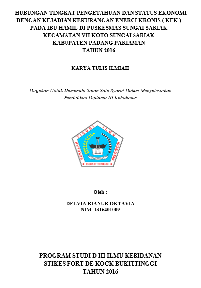 Hubungan Tingkat Pengetahuan Dan Status Ekonomi Dengan Kejadian Kekurangan Energi Kronis (KEK) Pada Ibu Hamil Di Puskesmas Sungai Sariak Kecamatan VII Koto Sungai Sariak Kabupaten Padang Pariaman Tahun 2016