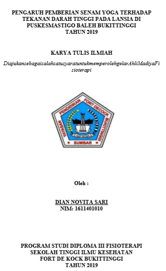 Pengaruh Pemberian Senam Yoga  Terhadap Tekanan Darah Tinggi pada Lansia Puskesmas Tigo Baleh Bukittinggi Tahun 2019