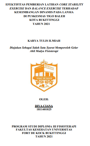 Efektifitas Pemberian Latihan Core Stability Exercise Dan Balance Exercise Terhadap Keseimbangan Dinamis Pada Lansia Di Puskesmas Tigo Baleh Kota Bukittinggi Tahun 2021