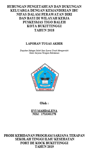 Hubungan Pengetahuan dan Dukungan Keluarga Dengan Kemandirian Ibu Nifas Dalam Perawatan Diri Dan Bayi Di Wilayah Kerja Puskesmas Tigo Baleh Kota Bukittinggi Tahun 2018